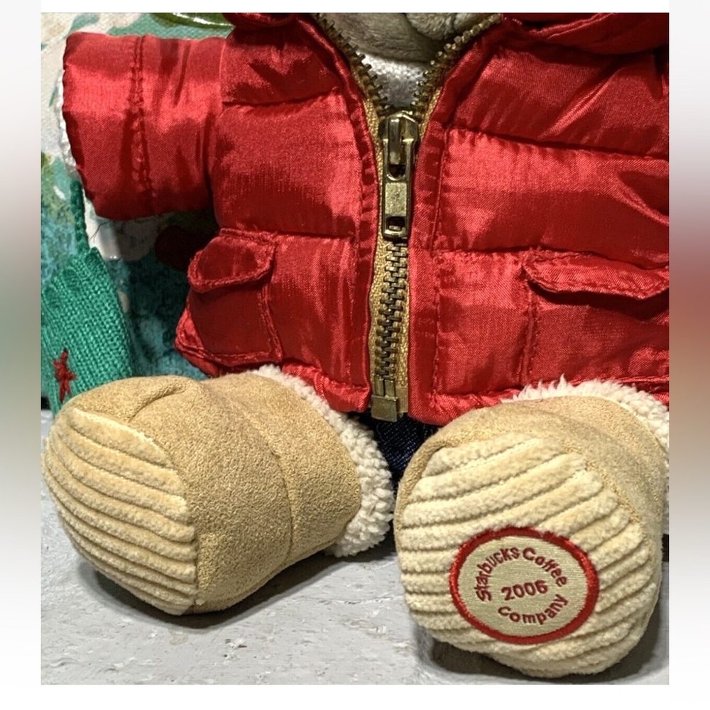 Starbucks Bearista Barista Bear Plush 2006 Puffer Coat Red Coffee Love 51st Ed - Picture 7 of 10